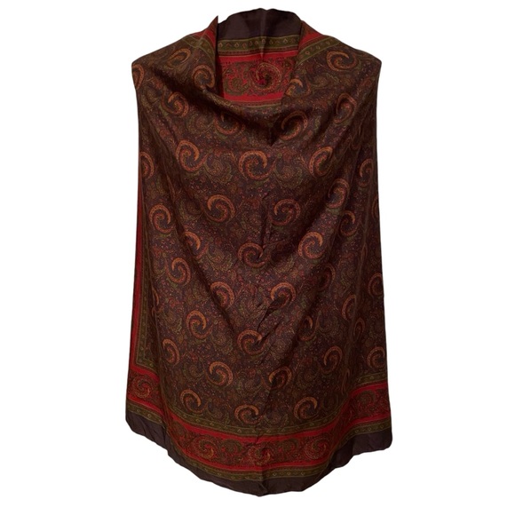 COACH SCARF LARGE SQUARE SILK BLACK RED GREEN PAISLEY FLORAL ITALY - Picture 1 of 9